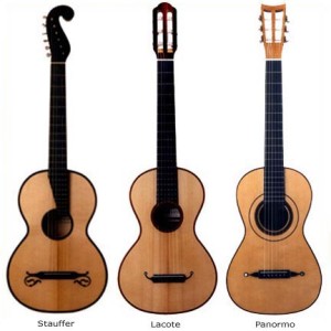 The photo left is a period Fabricatore, and the others are reproductions of originals by luthier Bernhard Kresse.